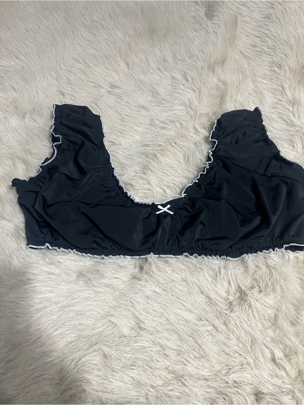 Black Ruffled Edge Swim top with White Trim